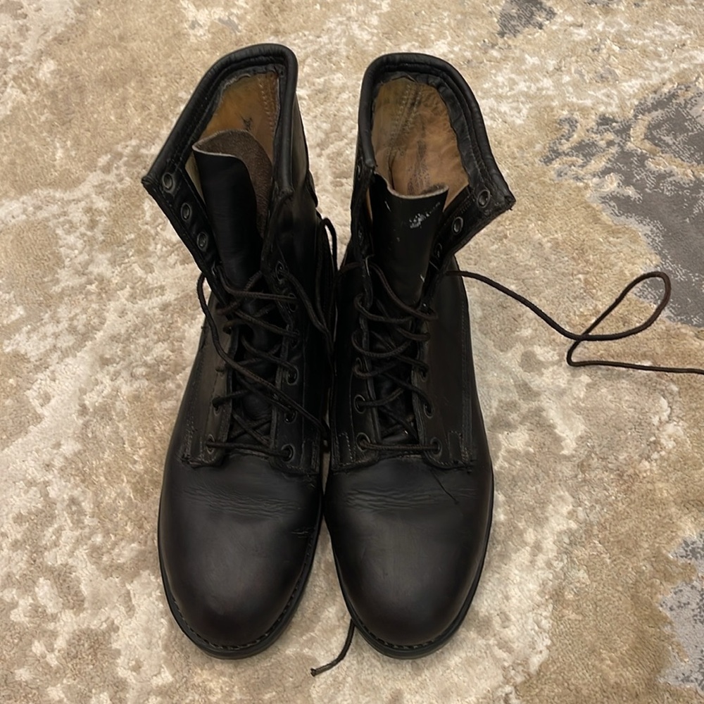 Vintage ADDISON SHOE COMPANY Black Leather Combat Boots Steel Toe Size 6 R - Picture 2 of 12